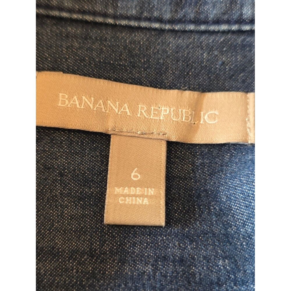 Banana Republic Blue Chambray Denim Tie Waist Long Sleeve Button Up Dress 6 - Picture 7 of 10